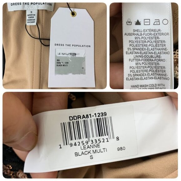 Dress the Population Strapless Mini Sequins Sheath Cocktail Dress SMALL Black - Picture 8 of 10